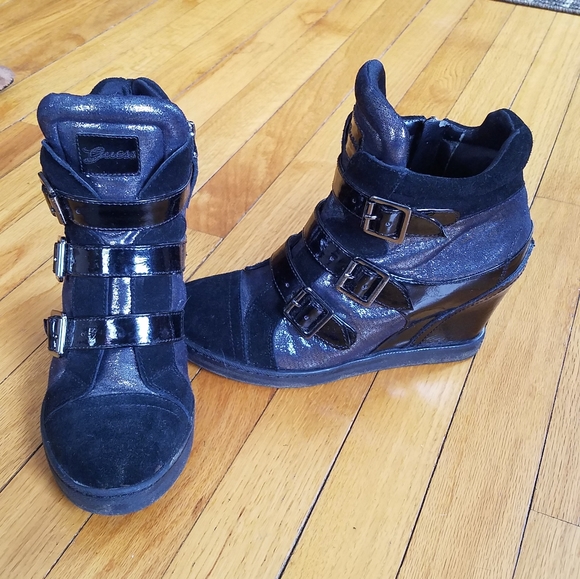 Guess Black Wedge Sneakers with Buckles - Picture 3 of 8